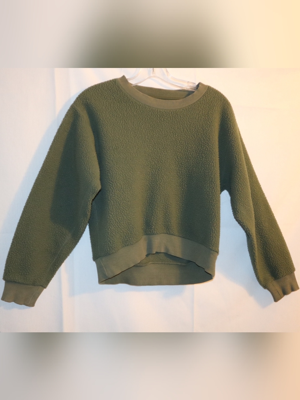 Everlane ReNew Teddy Fleece Pullover Women XS Olive Green Oversized Sweatshirt - Picture 3 of 9